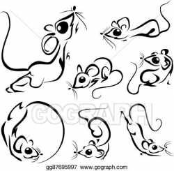 Vector Art - Set of outline funny mice. EPS clipart ...