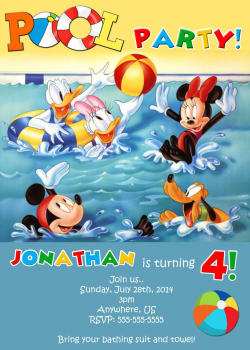 Mickey Mouse Pool Party Birthday Invitations | JD's 4th Bday ...