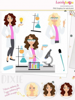 Scientist woman character clipart, science lab girl, beaker ...