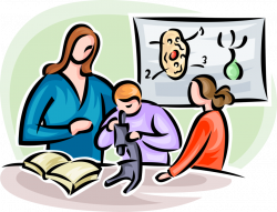 Teacher with Students in Classroom - Vector Image