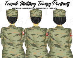 Military Woman Clipart, Army, Independence, Memorial Day, Veteran, Female  troops, Portraits, Hairstyles, black hair, Dark, Planner Dashboard