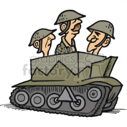 Three Soldiers Riding in a Green Camouflage Tank clipart. Royalty-free  clipart # 172855