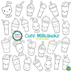 Cute Milkshake Clipart - Kawaii Milkshake / Printable Milkshake Line Art  Graphics / Black and White Kawaii Milkshake Digital Stamp / Party