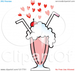 Clipart of Hearts over a Strawberry Milkshake with Two ...