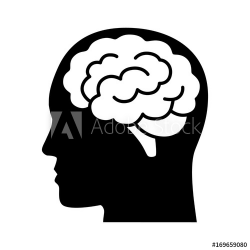 Brain or mind side view inside head flat vector icon for ...