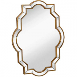 Large Moroccan Inspired Mirrored Edge Framed Wall Mirror with Gold Accents  | Premium Silver Backed Glass Panel Vanity, Bedroom, or Bathroom Hangs ...