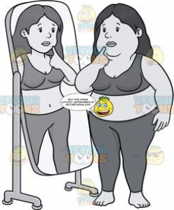 Woman Envisioning A Slimmer Self In Front Of A Mirror