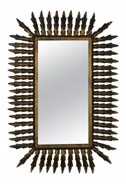 Spanish Gilt Metal Rectangular Sunburst Mirror | Chairish