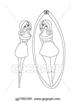 Vector Art - Unhappy girl is looking at herself in the ...