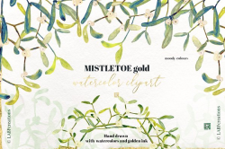 Mistletoe gold. watercolor clipart ~ Illustrations ...