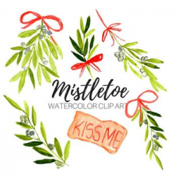watercolor christmas mistletoe clipart