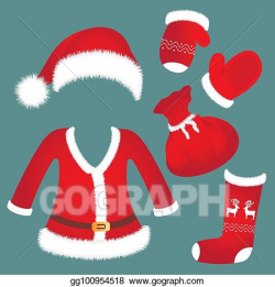 Vector Illustration - Santa hat, suit, mittens, sock, bag ...