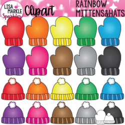 Rainbow Winter Mittens and Hats Clipart