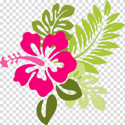 Pink hibiscus flower and green leaves art, Hawaiian Flower ...