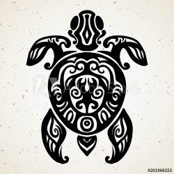 Tribal tattoo with decorative sea turtle with ethnic pattern ...