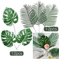 FEPITO 24 Pcs Large Artificial Tropical Palm Monstera Leaves 2 Styles Faux  Tropical Plant Leaves for Hawaiian Safari Jungle Moana Theme Birthday Party  ...