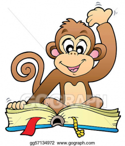 Vector Art - Cute monkey reading book. Clipart Drawing ...