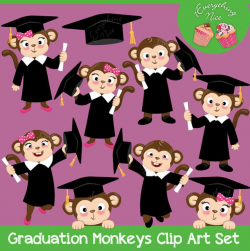 Graduation Monkeys Clipart Set