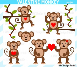 Valentine monkey clipart commercial use