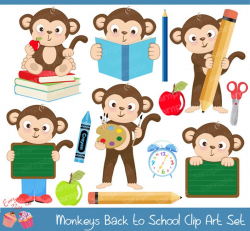 Monkeys Back to School Clipart Set