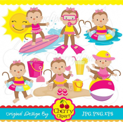 Summer beach time monkeys for girls digital by Cherryclipart ...