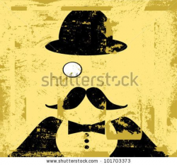 gentleman wearing bowler hat with a monocle and handlebar ...