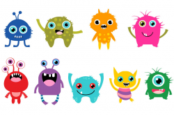 Little Monsters Clipart Set, Cute Cartoon Monster By ...