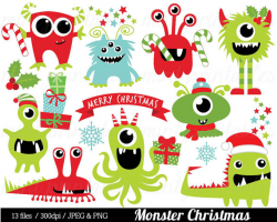 Christmas Monster Clipart, Monsters Clip Art, Holiday ...