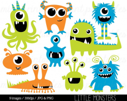 Monster Clipart, Monsters Clip Art, Birthday Clipart, Cute Monster Party,  Blue Green Orange - Commercial & Personal - BUY 2 GET 1 FREE!