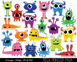 Monster Clipart, Monsters Clip Art, Birthday Clipart, Monster Party, Cute  Monsters, Blue Red - Commercial & Personal - BUY 2 GET 1 FREE!