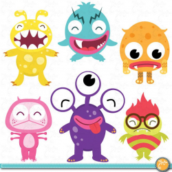 Cute Litter Monsters Clip art Set, funny monster Lcm004 Personal and  Commercial Use, cards, invitations, scrapbooking and all paper crafts.