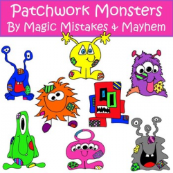 Cute Monster Clipart with Patchwork Detail