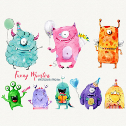 Watercolor monster, Sweet monsters, funny monster, cute ...