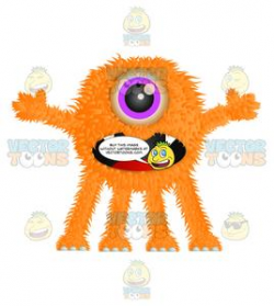 Orange Furry Monster With One Eye Sharp Teeth And Four Legs