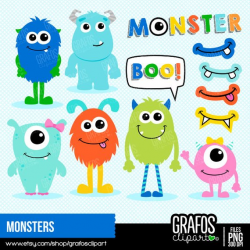 MONSTERS - Digital Clipart Set, Monsters Clip Art , Photo ...