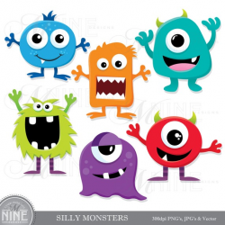 SILLY MONSTERS Clip Art / Monster Clipart Downloads / Monster Party,  Monsters Theme, Monsters Scrapbook Clipart, Vector Monsters