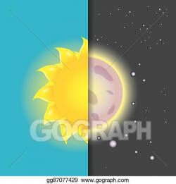Vector Art - Sun and moon in sky, day and night. Clipart ...