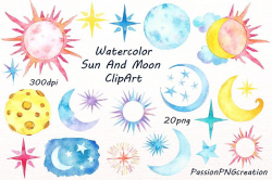 Watercolor Sun, Moon Clipart #high#quality#backgrounds#file ...