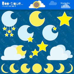 Clipart- Night Sky Clipart. Moon and Stars Clipart. Moons Clipart. Stars  Clipart