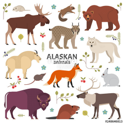 Alaskan animals. Vector illustration of North American ...