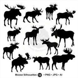 Moose Silhouettes SVG, moose clipart, moose head svg, bundle ...