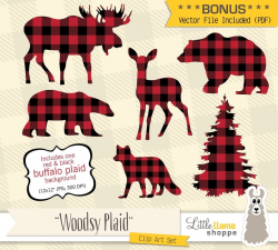 Buffalo Plaid Clipart, Animal Silhouette Clip Art, Vector Lumberjack  Images, Moose Deer Silhouette, Lumberjack Clip art, Fox