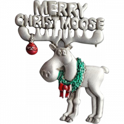 Silly Moose Vintage Christmas brooch Merry Christmoose, signed J.J. ...