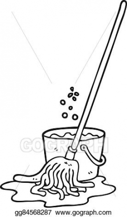 EPS Illustration - Black and white cartoon mop and bucket ...