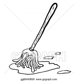 Vector Art - Black and white freehand drawn cartoon mop. eps ...