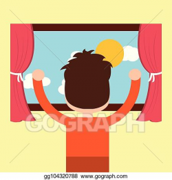 Vector Illustration - Boy looking out the window morning ...