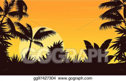 EPS Illustration - Silhouette of jungle at morning scenery ...