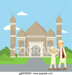 Vector Art - Muslim man and his son going to mosque. Clipart ...