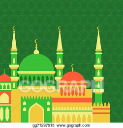 EPS Vector - Islamic greeting card with mosque in flat ...