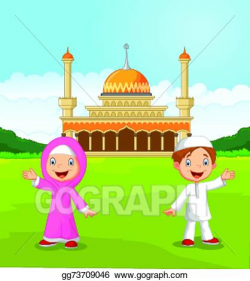 Vector Stock - Happy cartoon muslim kids waving ha. Clipart ...